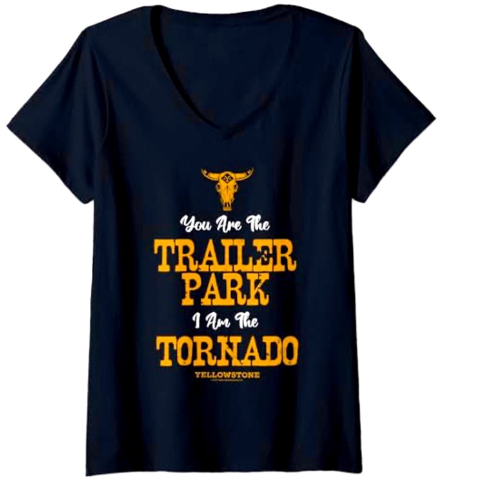 Women’s black Yellowstone, V-neck T-shirt come in sizes small through 2xl